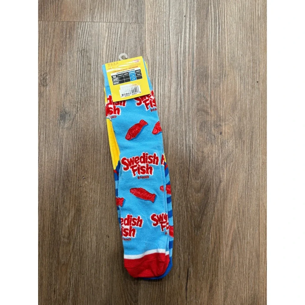 Swedish Fish 2 Pair Crew Socks Yellow Blue Candy Graphic Mens 6-10 12744MNGC NEW